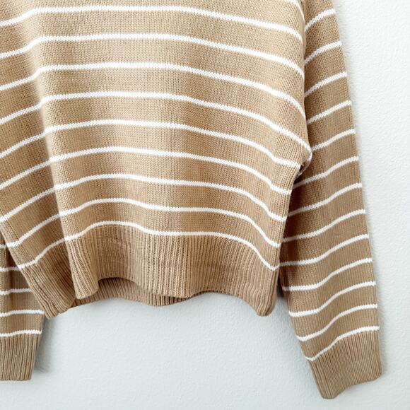 T BY TAHARI | Tan White Saddle Stripe Sweater Long Sleeve Oversized | Size Large - Picture 4 of 8